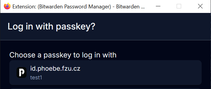 Bitwarden offering the saved passkey during sign-in