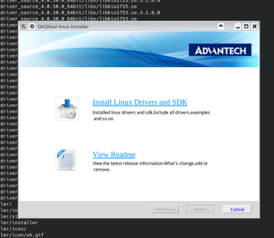 DAQNavi Linux installer start screen