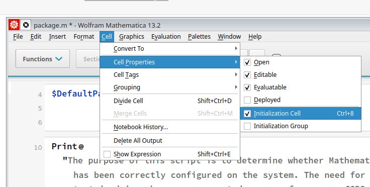 Mathematica menu Cell > Cell Properties > Initialization Cell