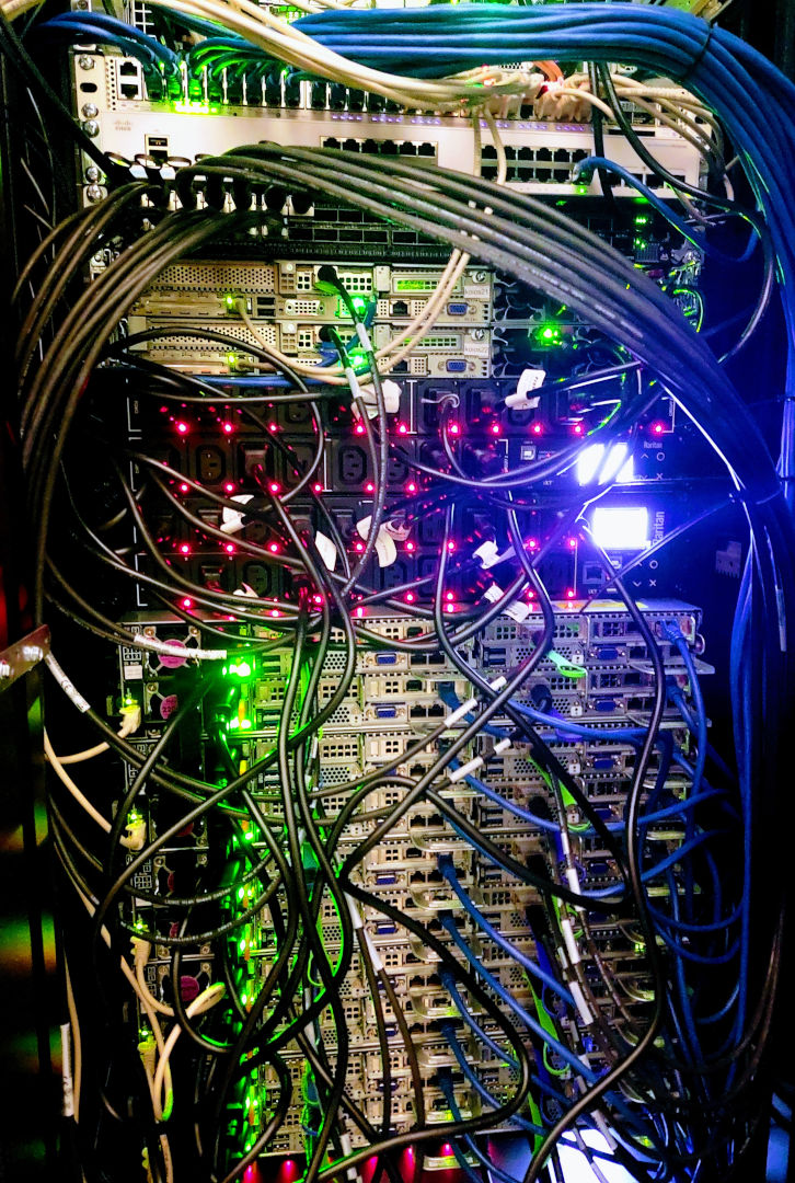 Back of the rack with power, Ethernet and InfiniBand cabling